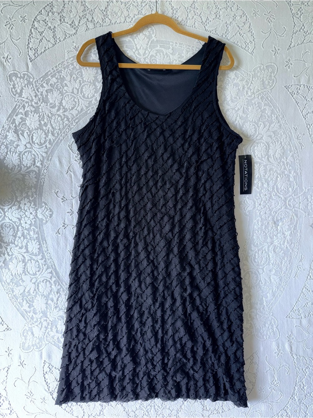 NWT Notations Black Tiered Ruffle Tank Dressβ XL Flirty Textured LBD Summer